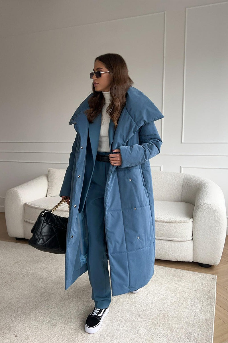 Women's long padded coat with wide collar in a relaxed silhouette