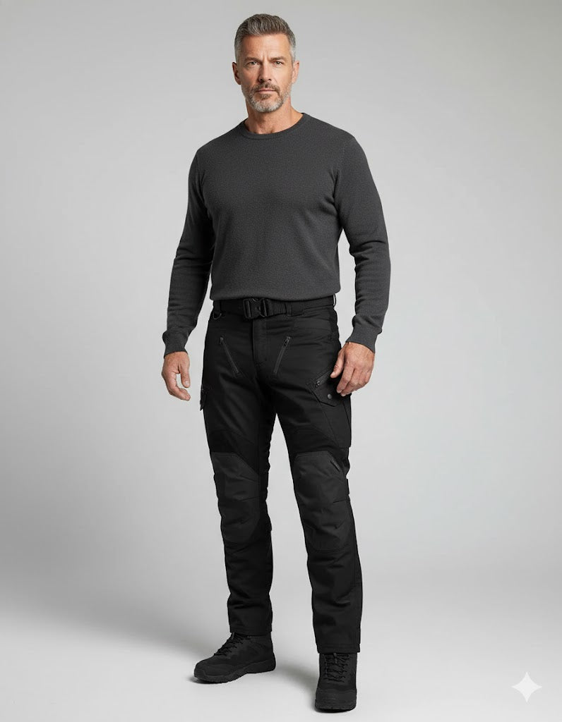 Men's reinforced cargo trousers with integrated belt and zippered cargo pockets