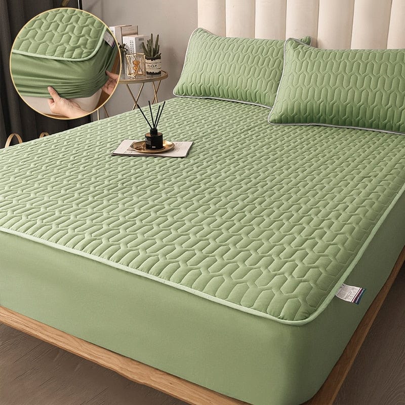 Quilted mattress protector laid flat showing full quilted surface pattern