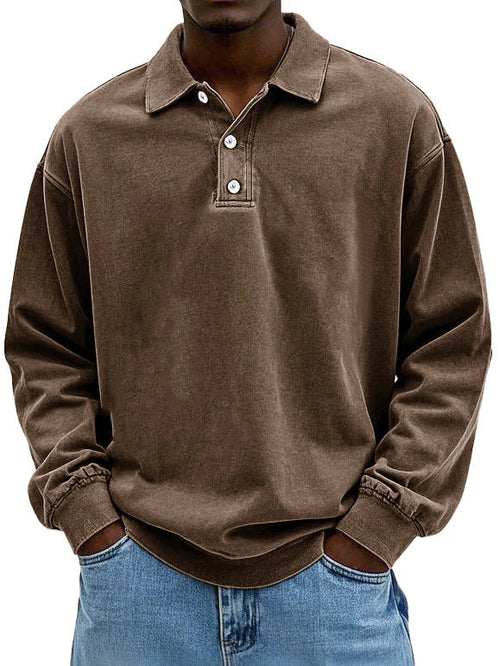 Men's relaxed polo sweatshirt with polo collar and long sleeves