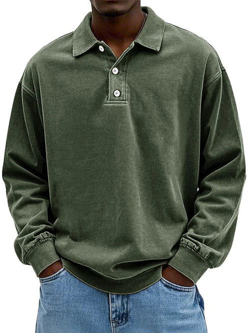Men's long-sleeve polo sweatshirt with button collar and casual fit