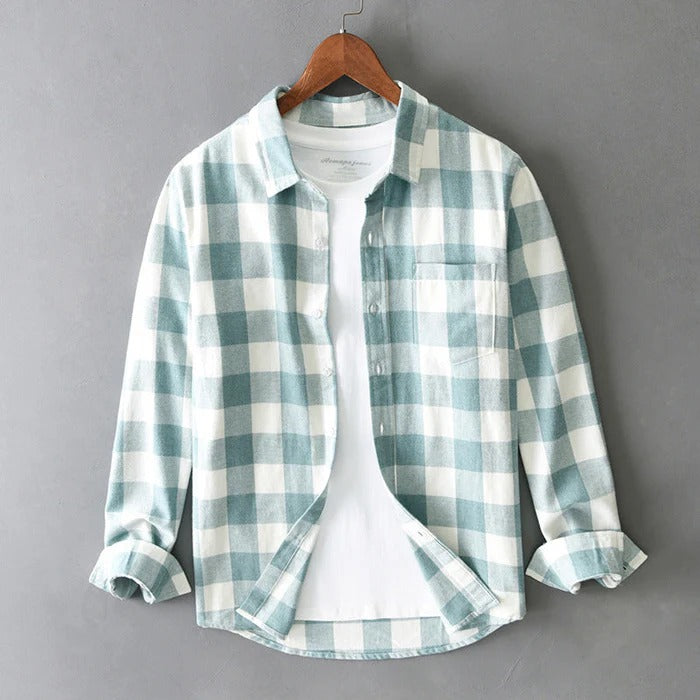 Men's regular-fit plaid shirt with classic collar and button cuffs