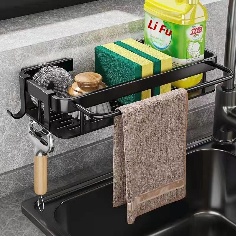 Self-adhesive aluminum bathroom shelf mounted on tiled wall