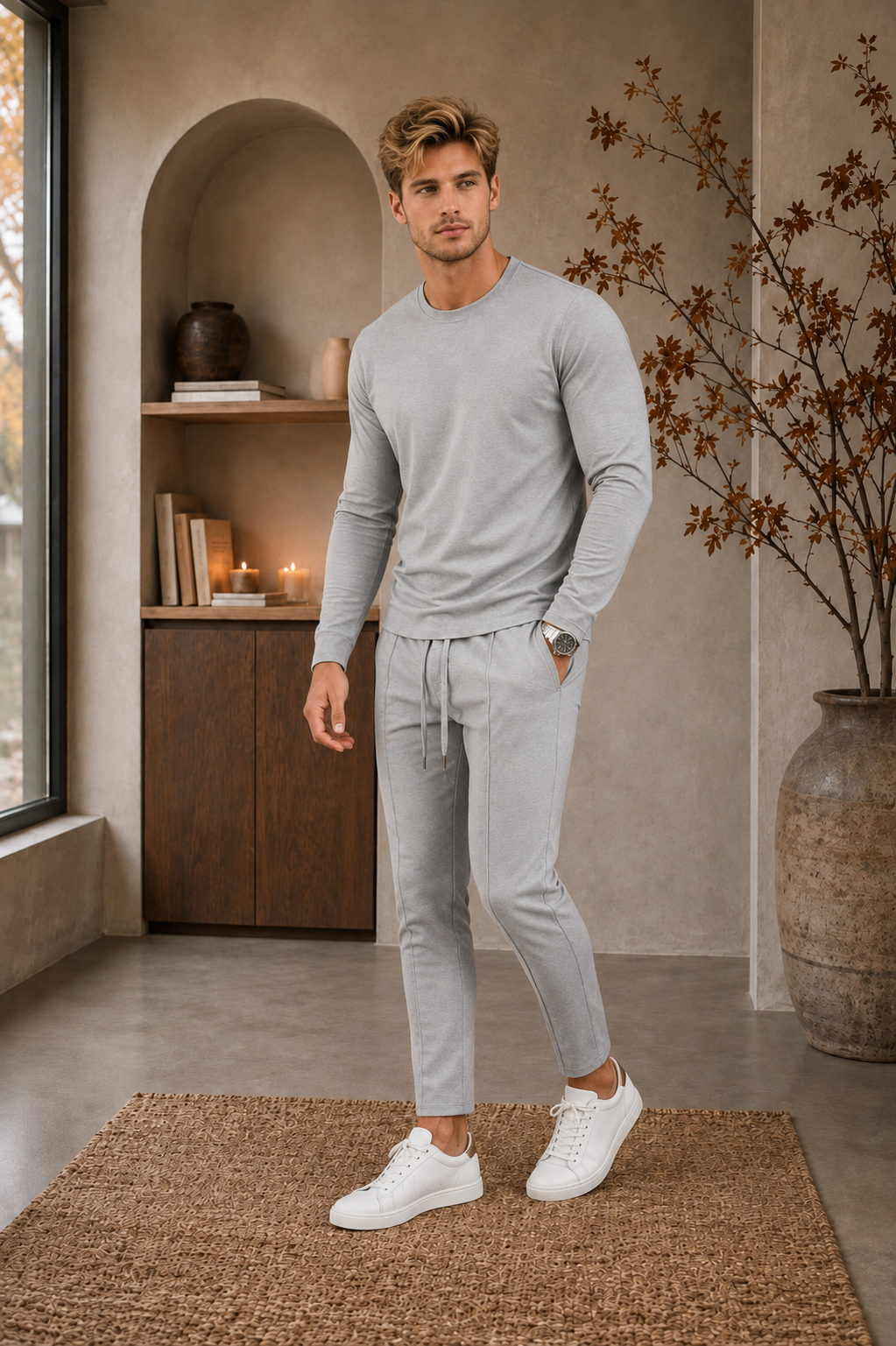 Men's grey cotton training set