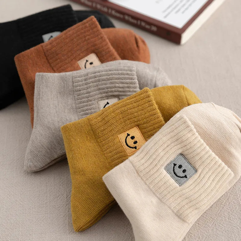 Everyday ankle sock set in cotton-blend with ribbed construction and smiley graphic