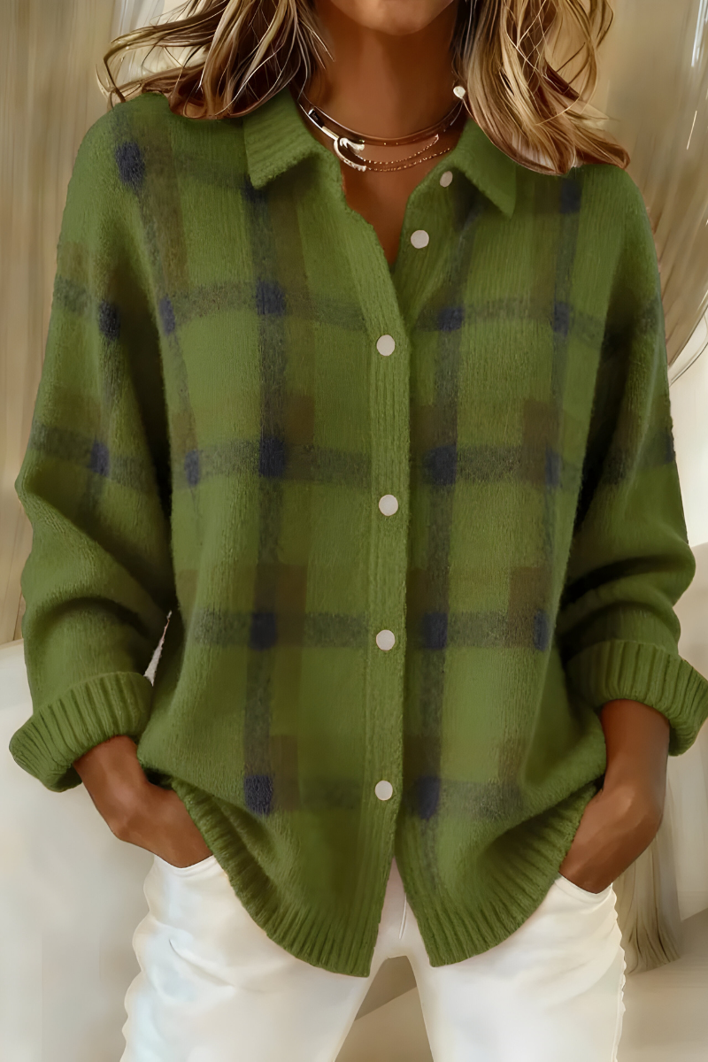 Women's autumn winter knit cardigan with button placket and regular length