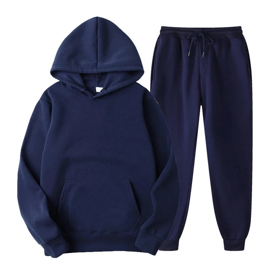 Men's cotton blend hoodie and joggers matching set with kangaroo pocket and drawstring waistband