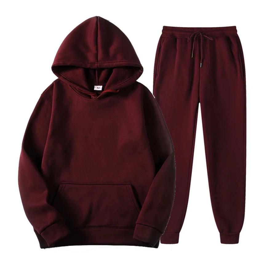 Men's two-piece cotton blend hoodie and joggers set with hood and elastic waistband
