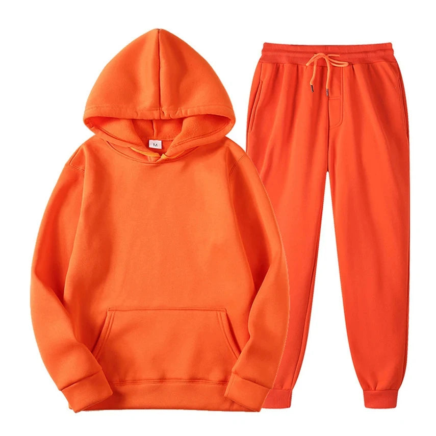 Men's cotton blend hoodie and joggers set with kangaroo pocket and full-length pants