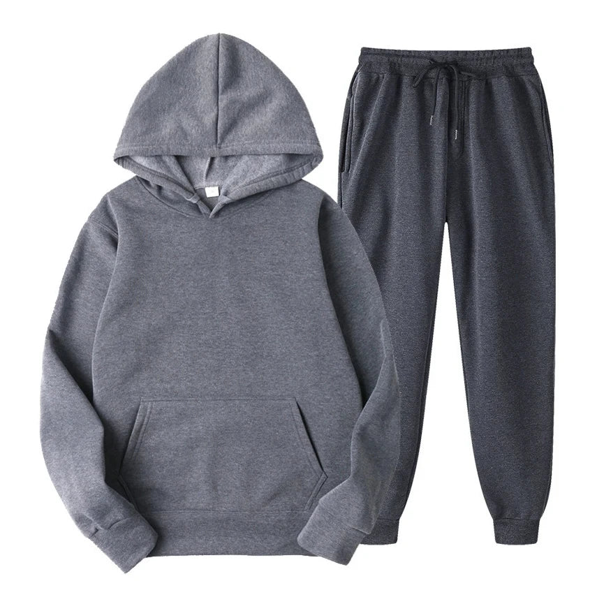 Men's coordinated cotton blend hoodie and joggers set with drawstring and kangaroo pocket