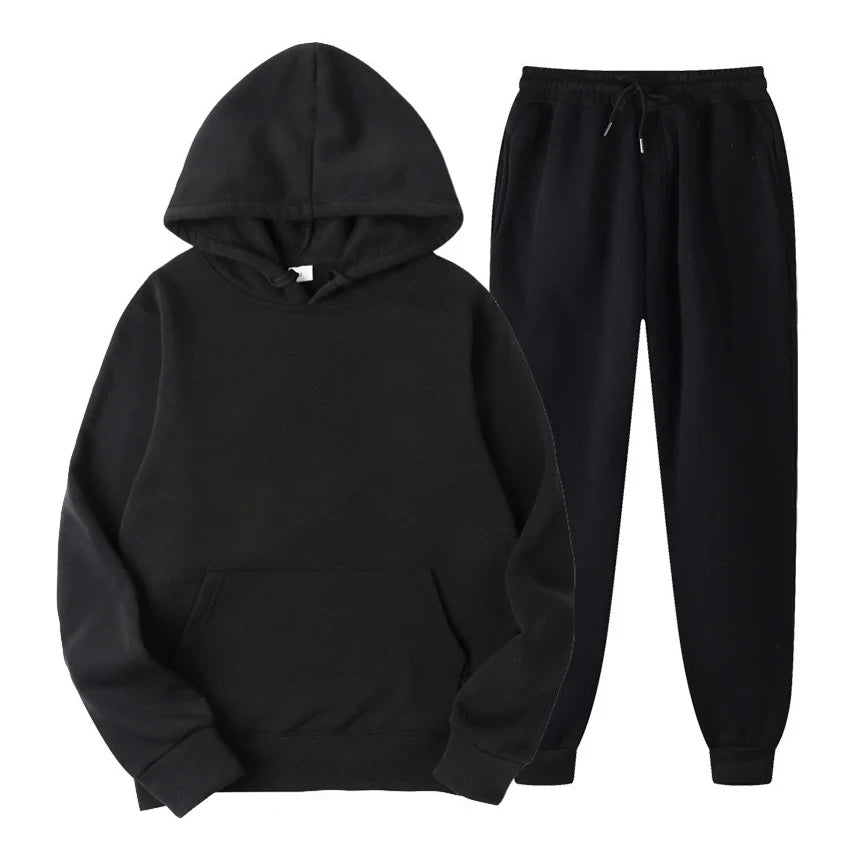 Men's cotton blend coordinated hoodie and joggers set with hood and side pockets