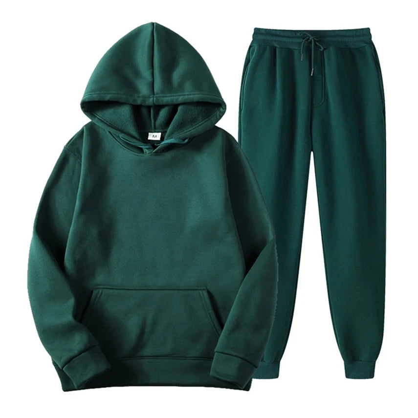 Men's two-piece cotton blend hoodie and full-length joggers matching set