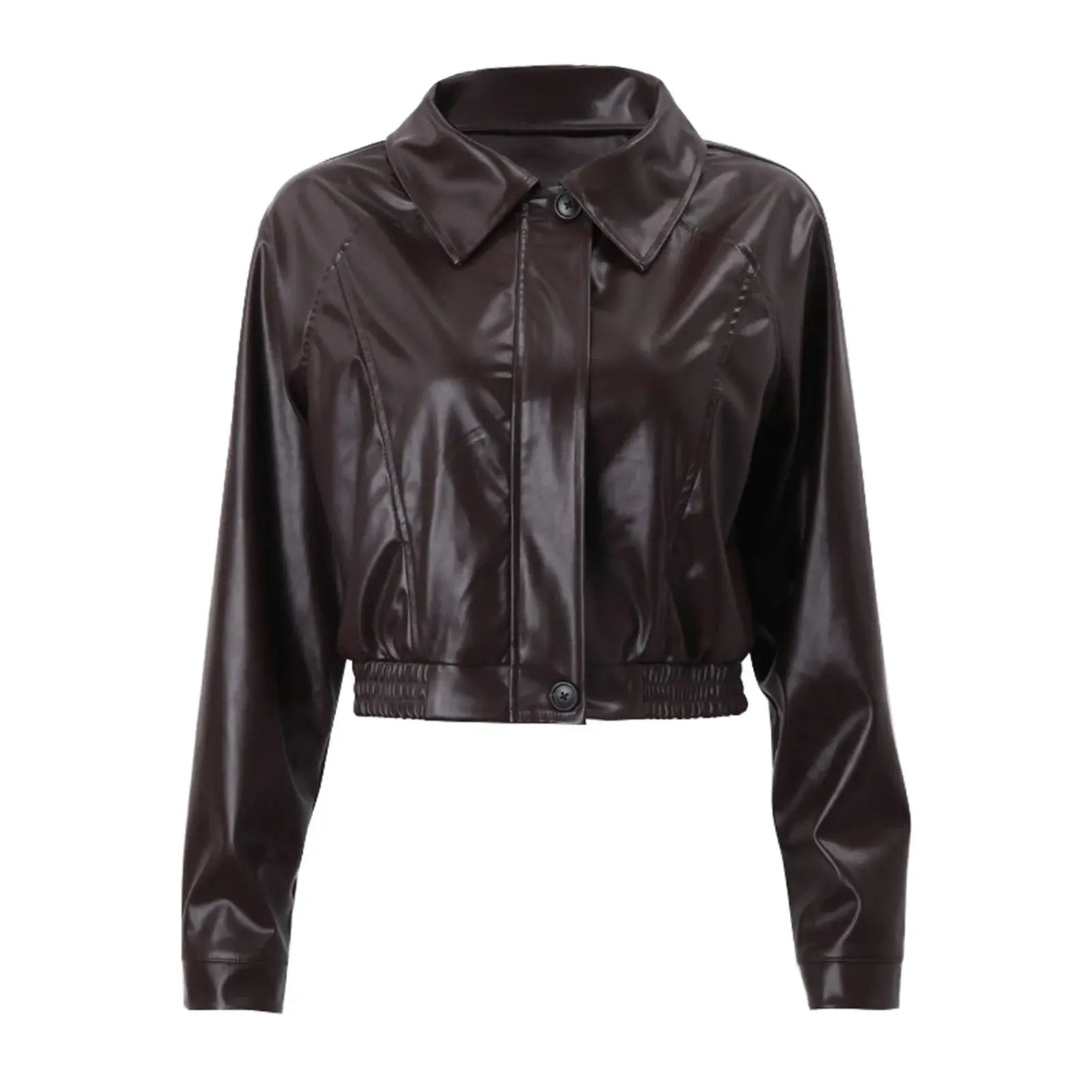 Women's cropped faux leather jacket with regular fit and clean collar detail