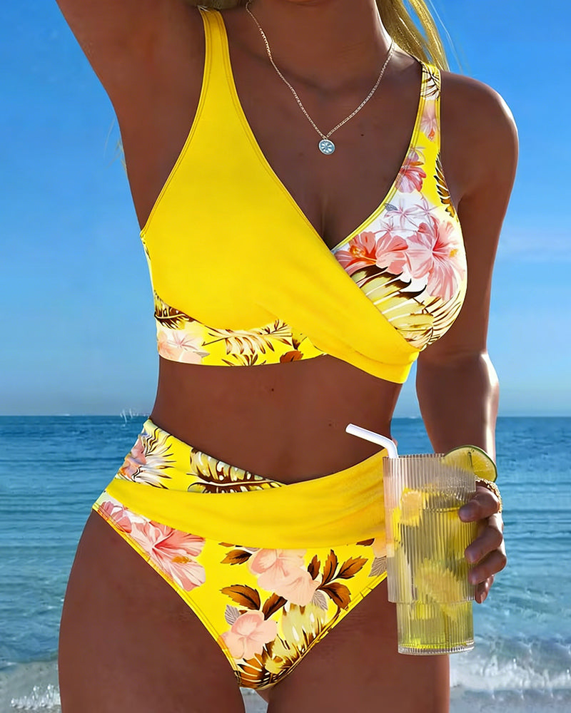 Bikini med omlottdesign och blommönster för dam  Shapewear