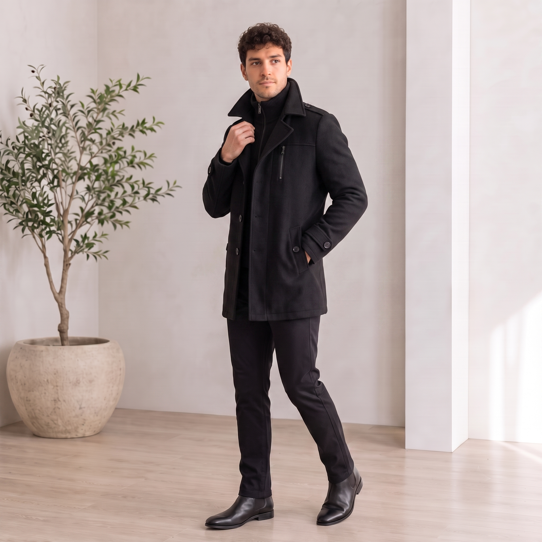 Wool Blend Coat Structured Men