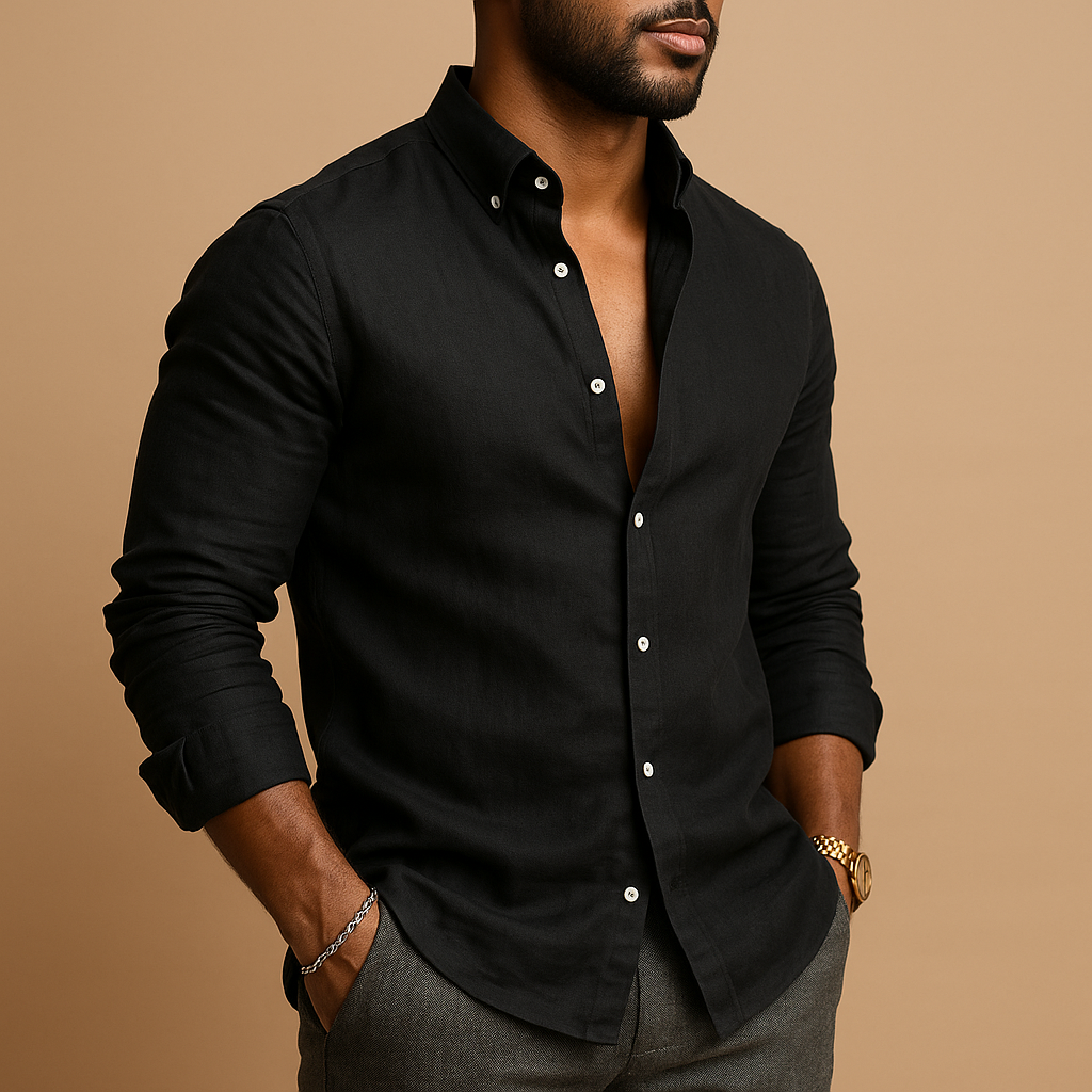 Men's slim fit long-sleeve shirt, back view, classic collar