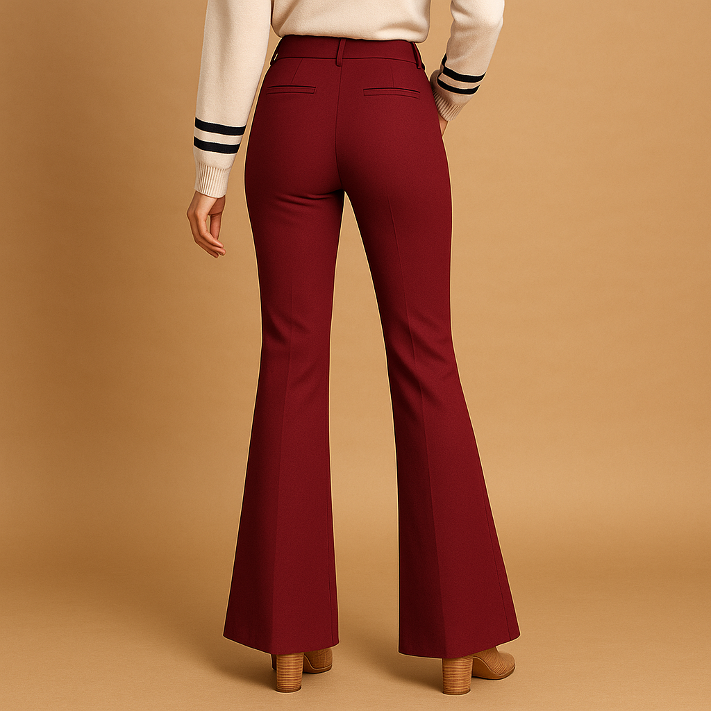 Women's high-waist flared trousers in wool blend with tailored fit and smooth textured finish