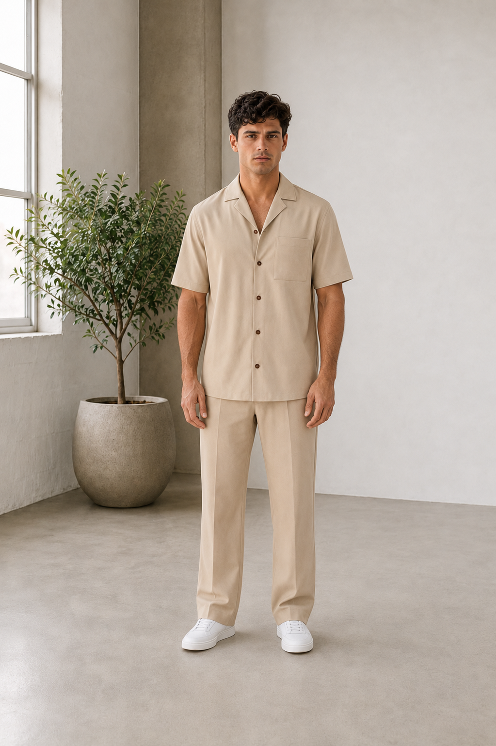Shirt and pants set with button up shirt