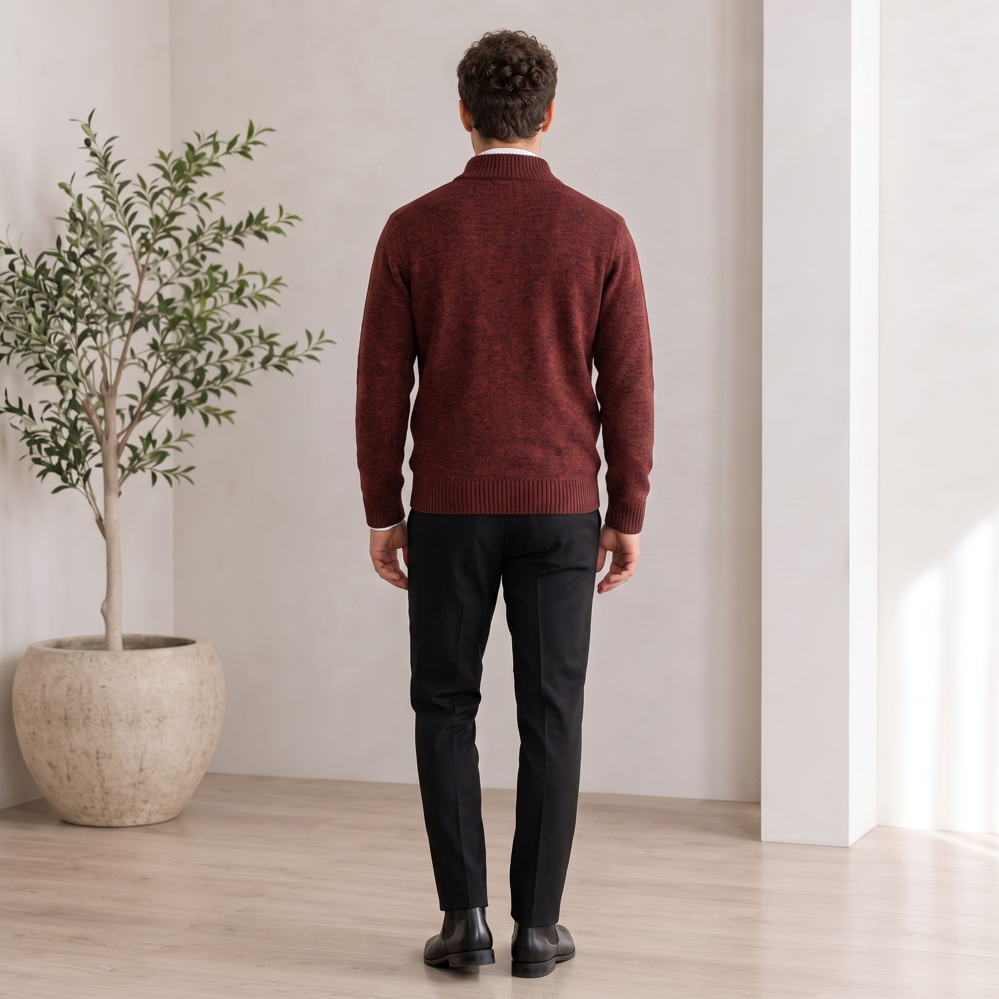 Textured Knit Jacket Zip Front Men