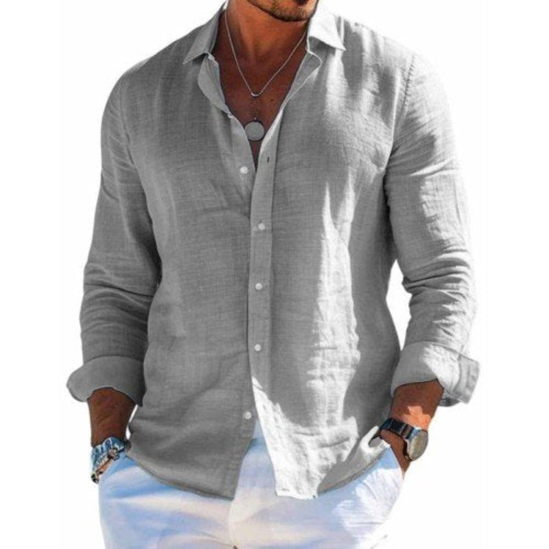 Men's lightweight polyester shirt with classic collar and long sleeves