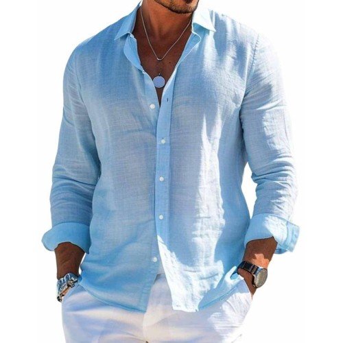 Men's casual elegant shirt with long sleeves and front button closure