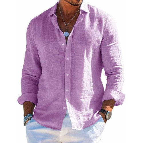 Stylish men's long-sleeve shirt in lightweight polyester for spring and summer