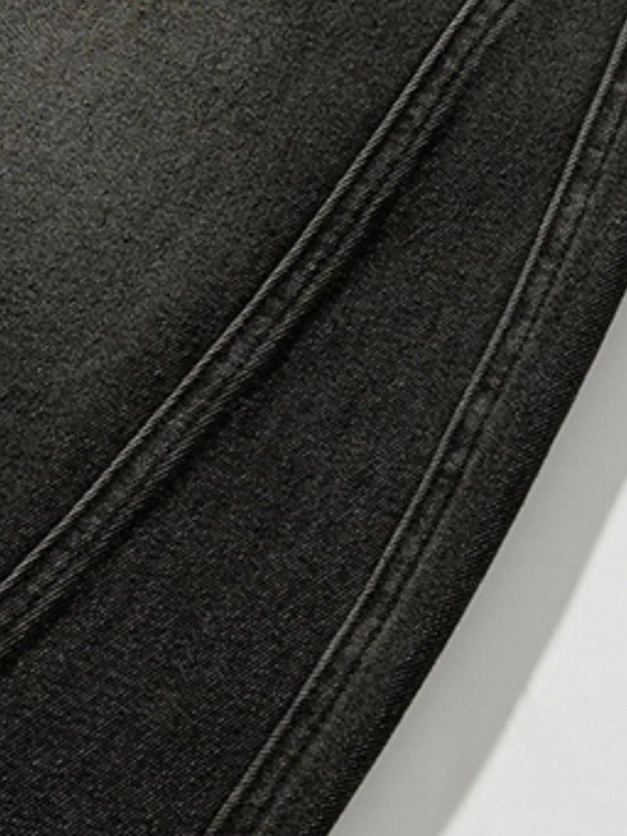 Wide-leg men's denim jeans with panel seams and a clean, structured leg line