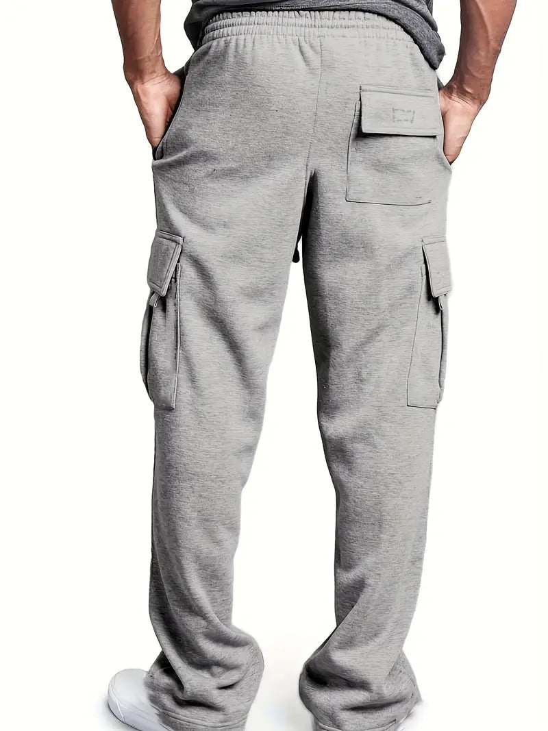 Men's cargo sweatpants with straight hem and stitched panel construction