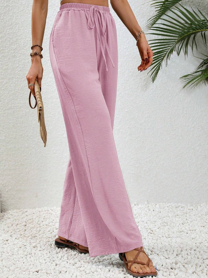 Women's wide-leg drawstring pants with elastic waistband