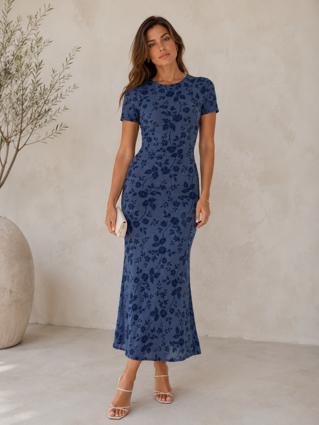 Women's Floral Lace Bodycon Midi Dress
