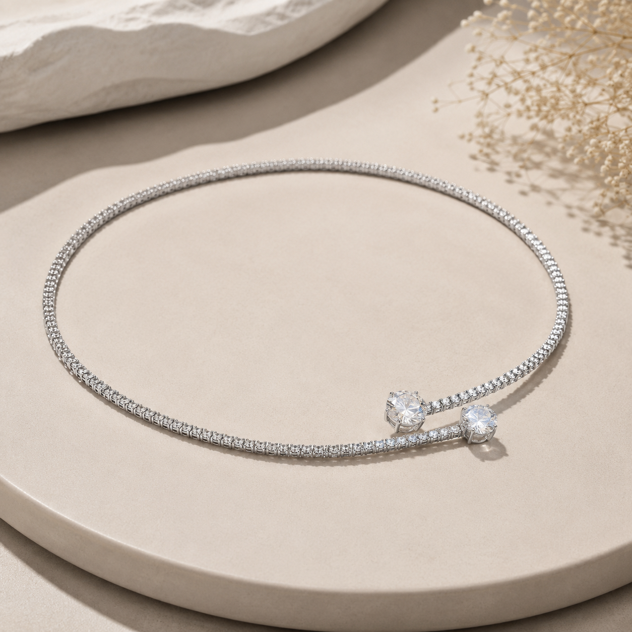 Metal alloy choker necklace with integrated zirconia stone detailing for women