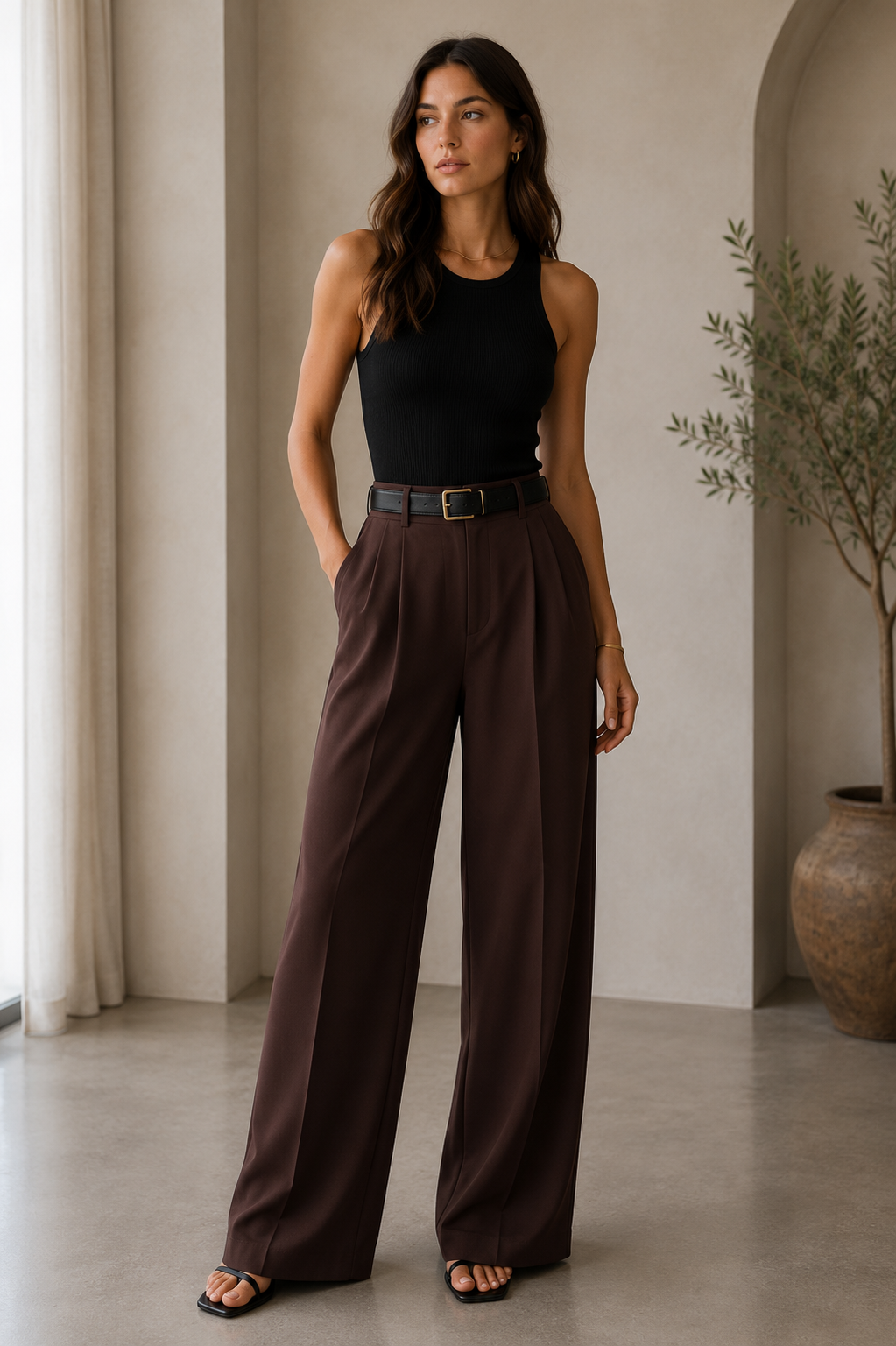 Women's wide-leg trousers styled for a polished everyday look