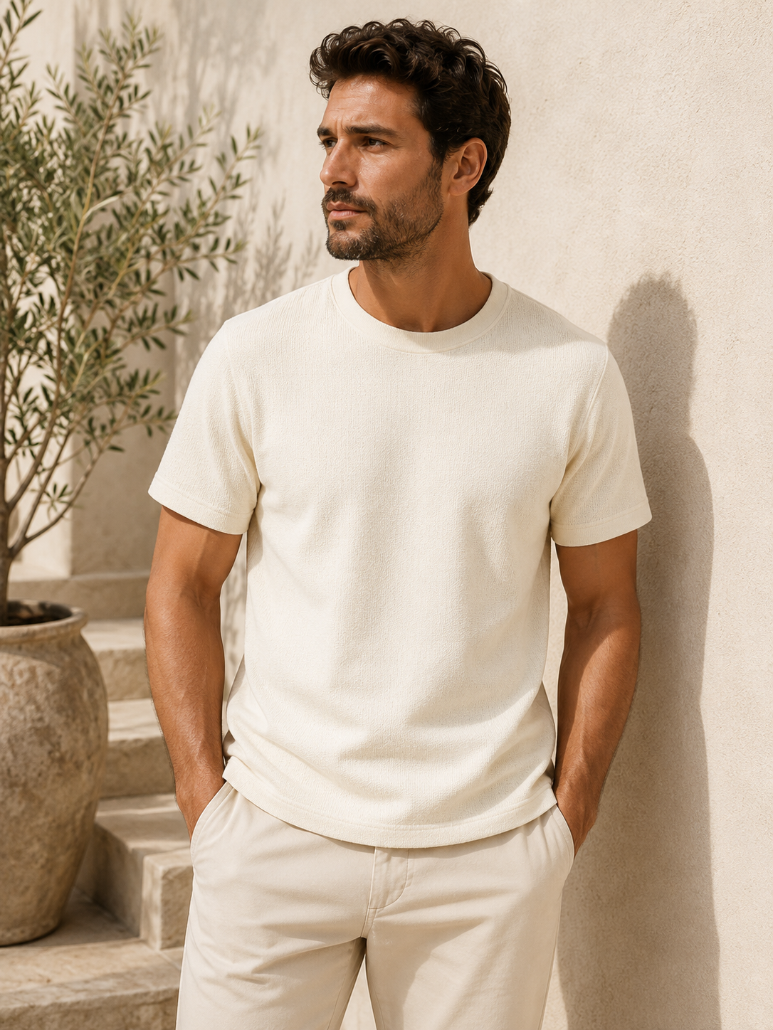 Men's textured knit casual T-shirt
