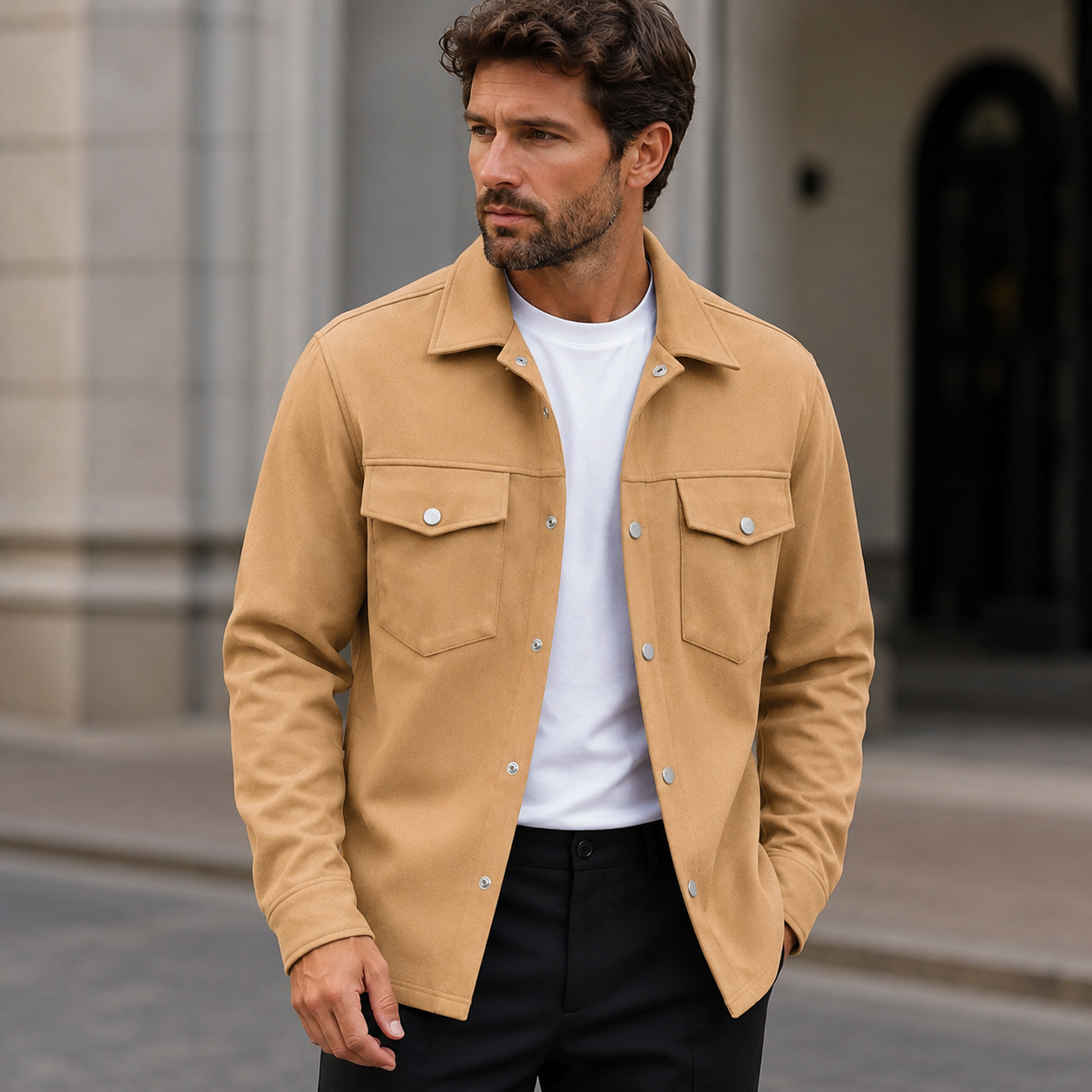 Utility jacket with classic collar and flap pockets