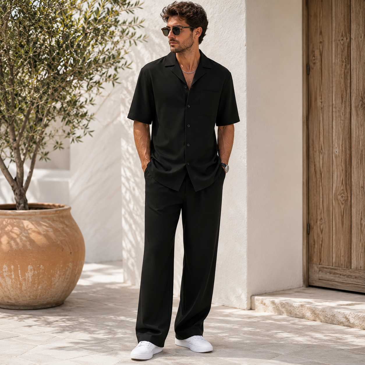 Men's short sleeve shirt with matching pants