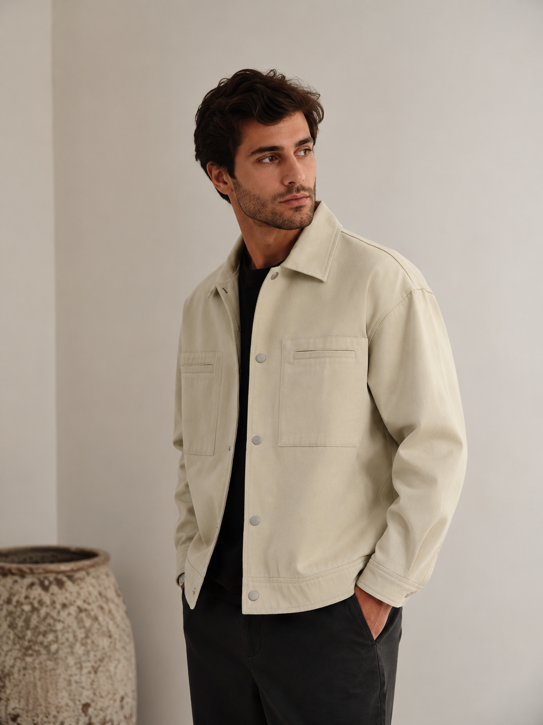 Utility Jacket with Snap Buttons for Men