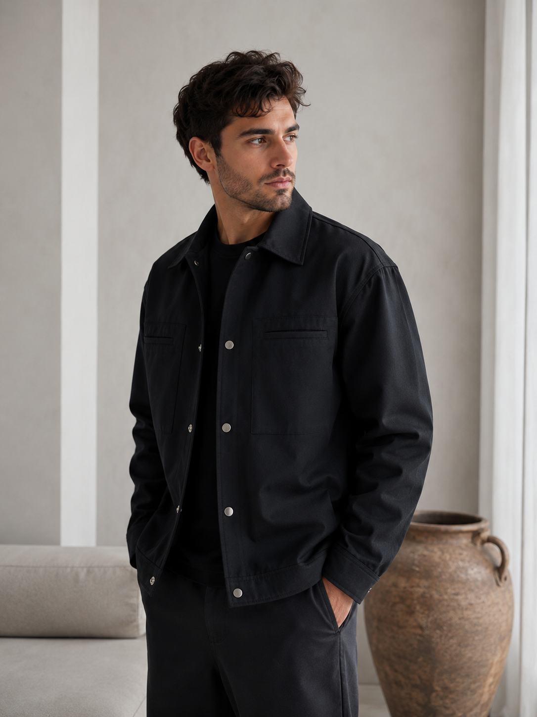 Utility Jacket with Snap Buttons for Men