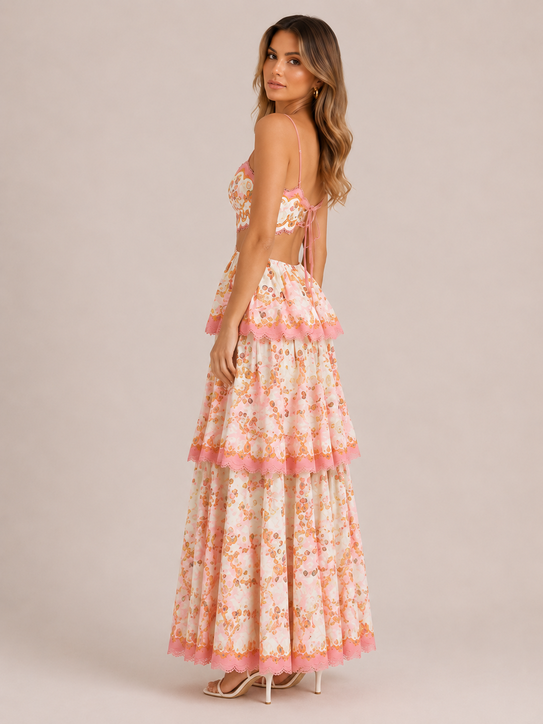 Patterned Maxi Dress with Ruffles for Women