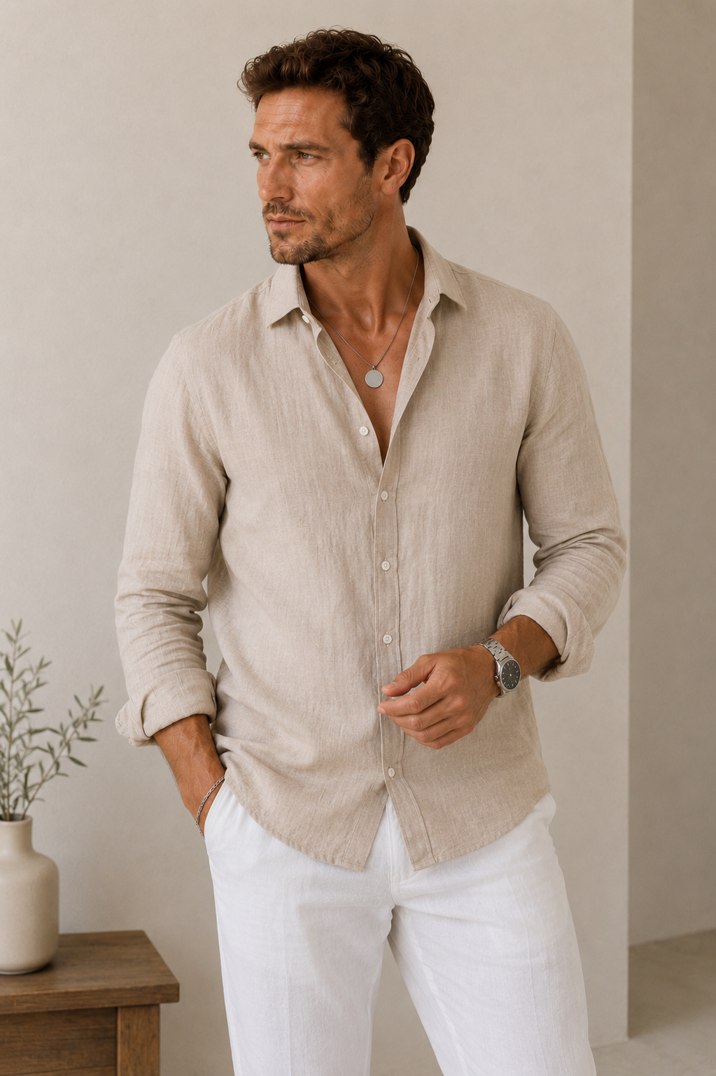 Men's casual button-up shirt with classic collar and comfortable fit
