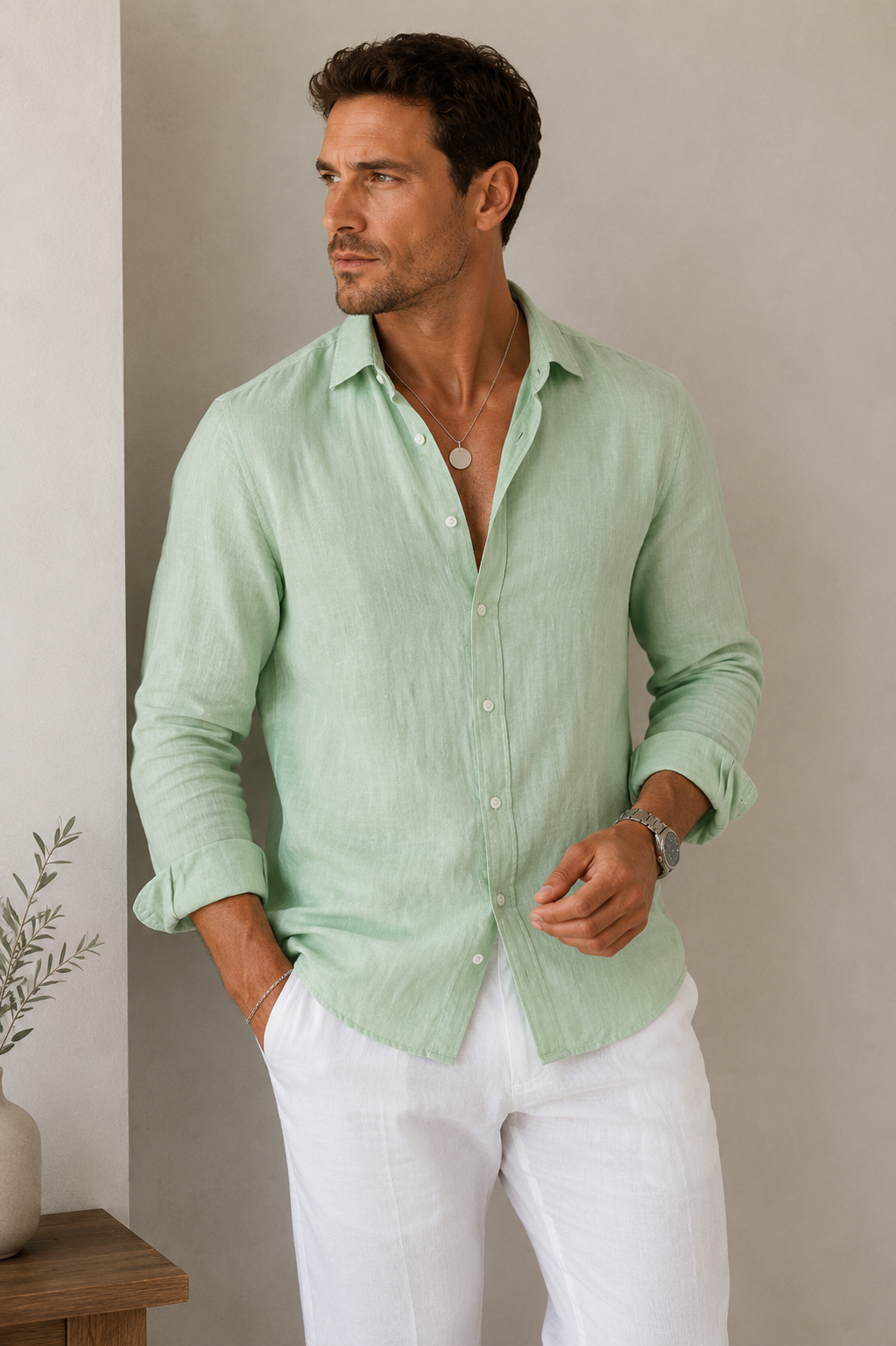 Lightweight men's shirt in breathable polyester, ideal for warm weather