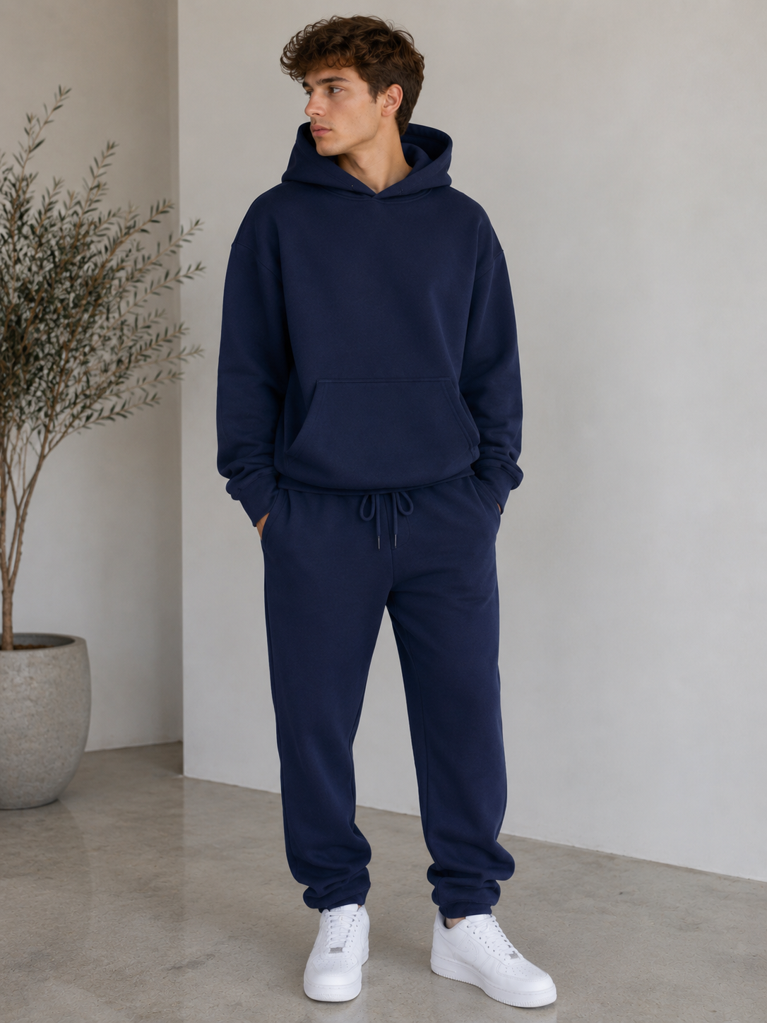 Cotton Blend Hoodie and Joggers Set for Men
