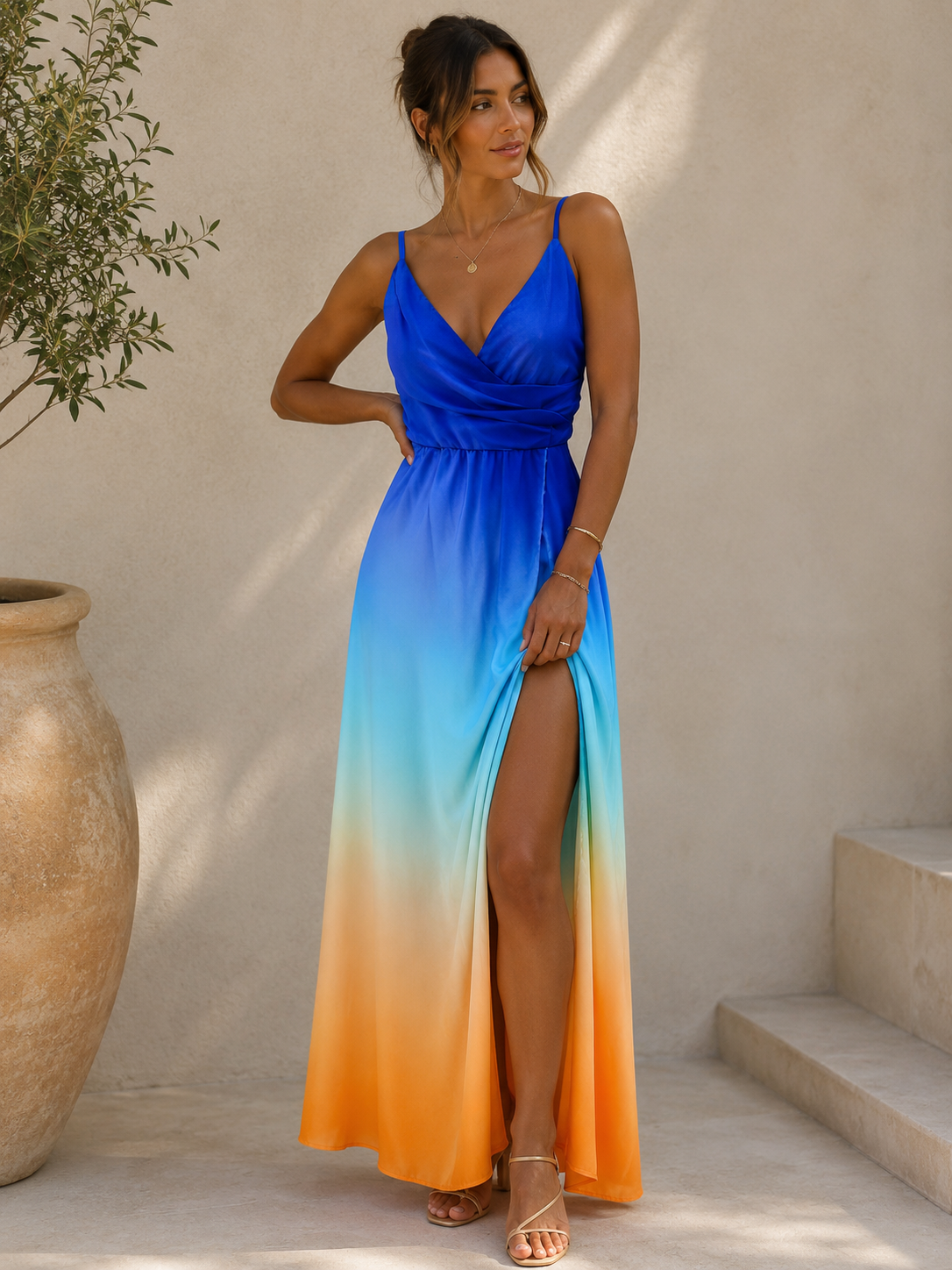 Women's Floral V-Neck Midi Dress
