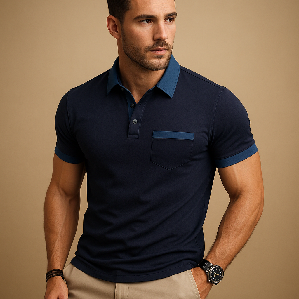 Men's short sleeve polo with chest pocket