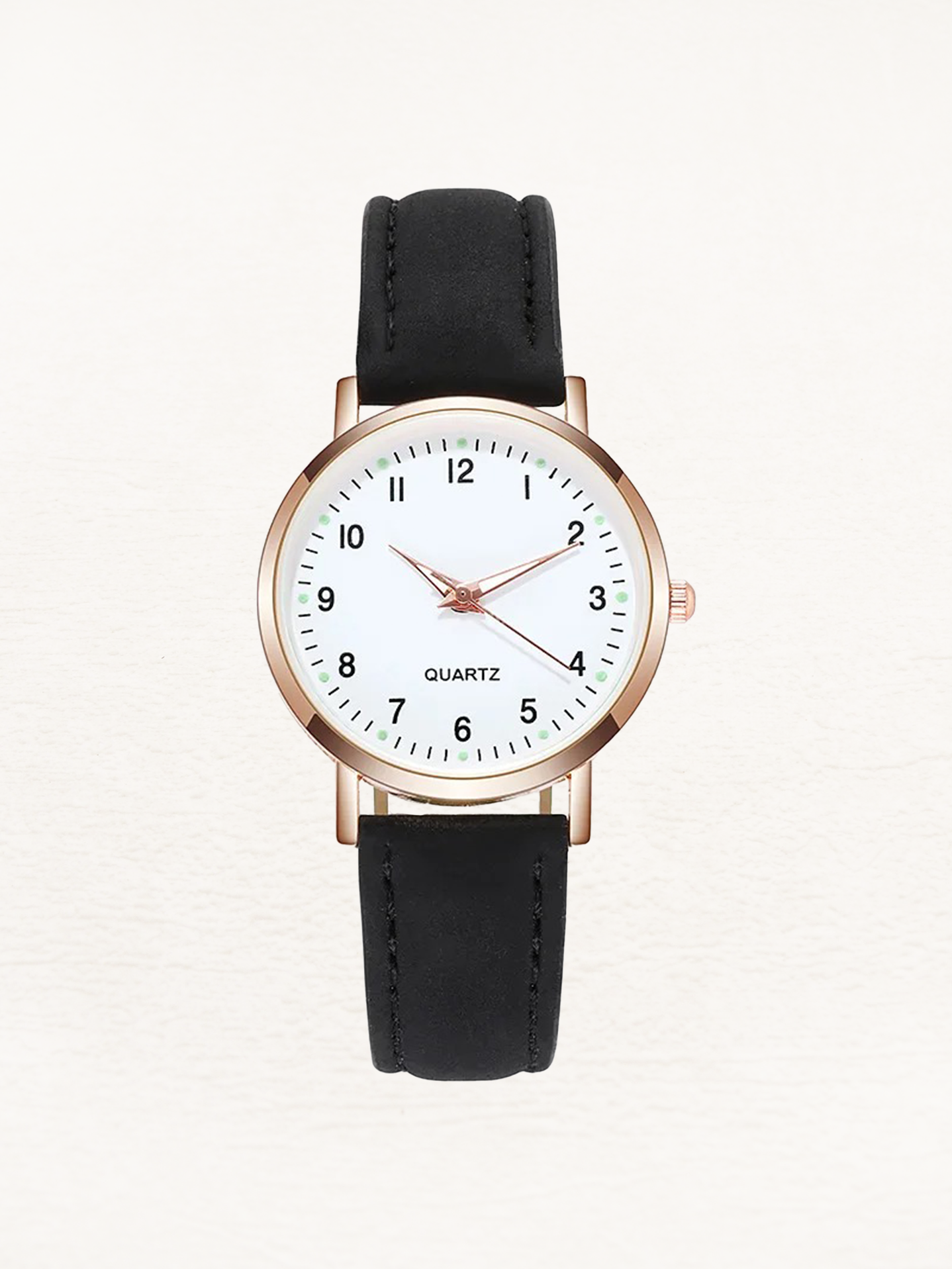 Analog quartzklocka med läderarmband för dam  Klockor