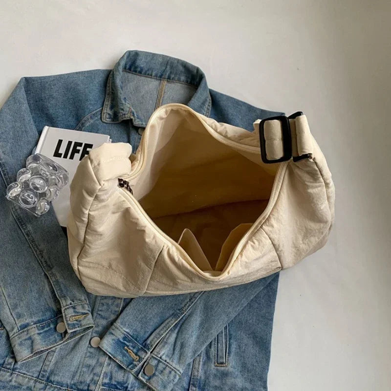Quilted shoulder bag interior pocket detail