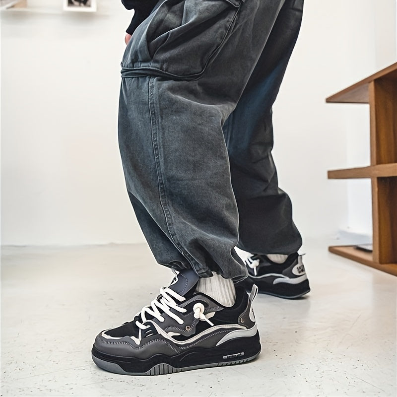 Men's sneakers with chunky sole, lacing system, low silhouette, and grip-patterned outsole for daily use