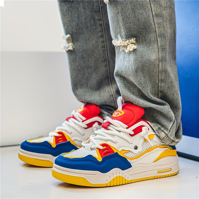 Structured men's sneakers with molded chunky sole, lace-up front, padded collar, and synthetic panel upper