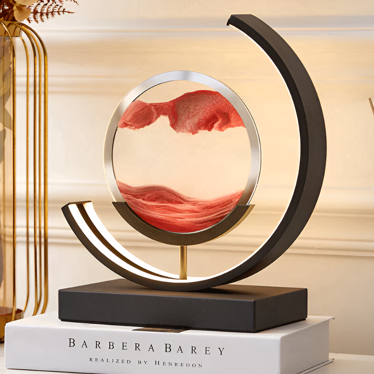 Sand art lamp with flowing sand landscape pattern and soft LED glow