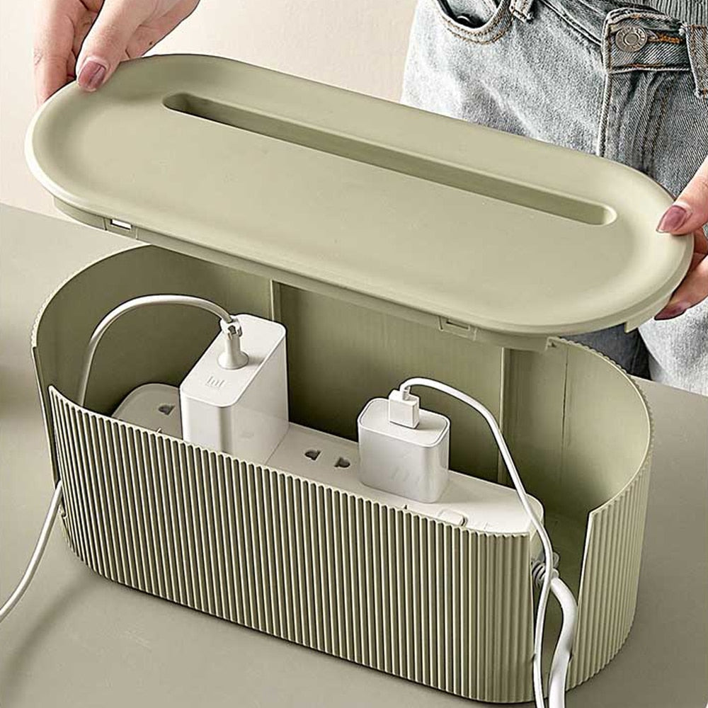 Plastic cable management box with removable lid and side cable openings