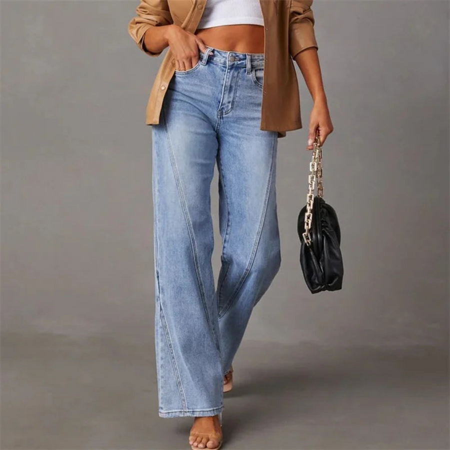Women's straight-leg high-waist denim jeans